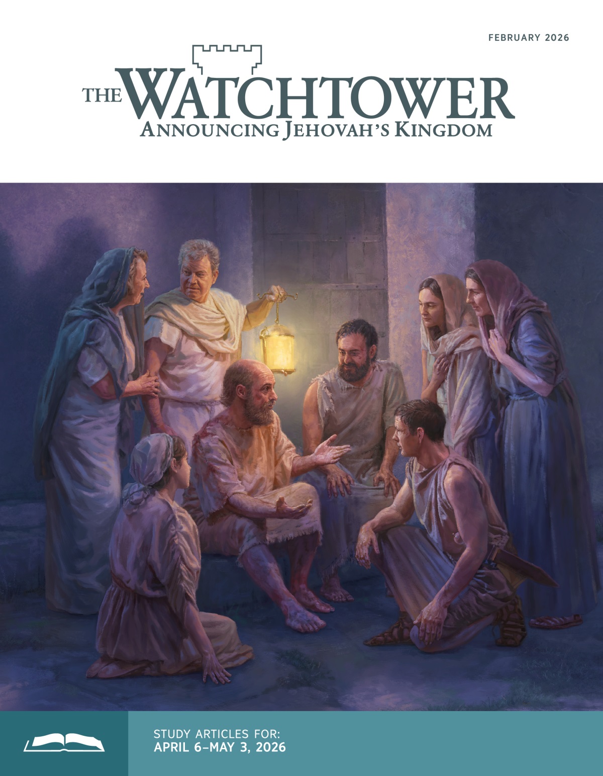 Paul and Silas witnessing to a jailer and his family at night. They all listen attentively.