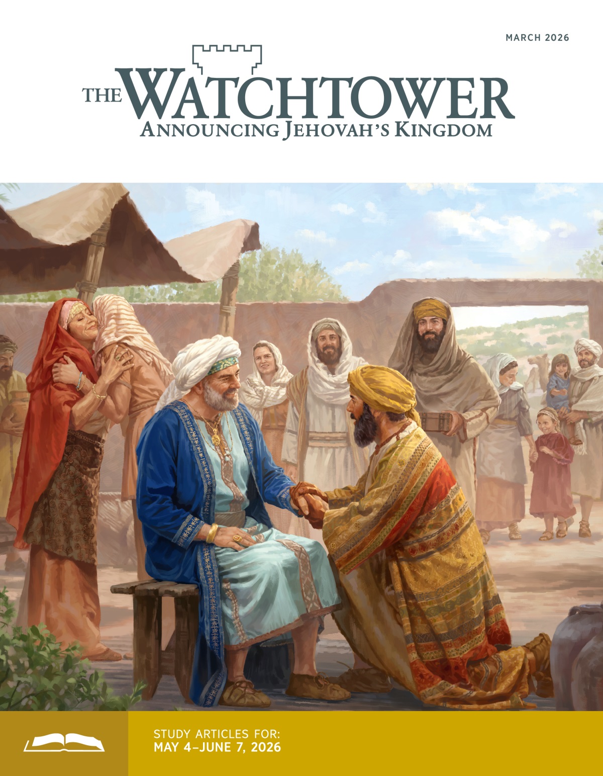 Job, healthy and well-dressed, enjoying the company of many friends who are visiting him and his wife at their home.