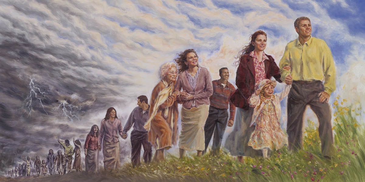 An international “great crowd” of people survive Armageddon