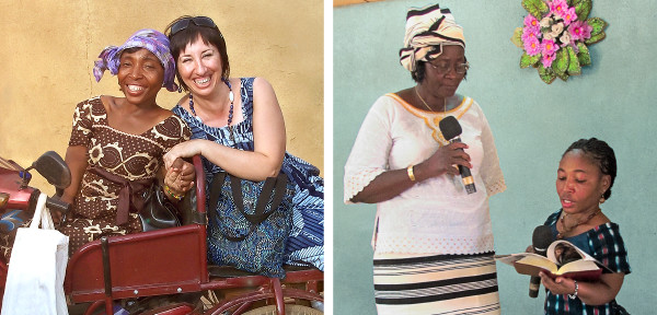 1. Sarah with a Christian sister; 2. Sarah doing a demonstration at a congregation meeting