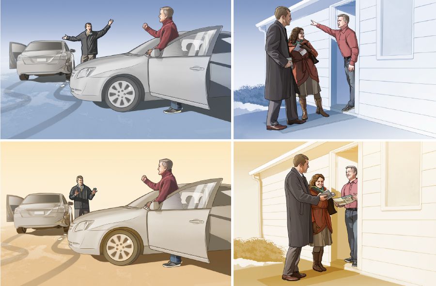 The way a Witness responds to a person shouting at him affects the way he is received when he meets the person in the ministry