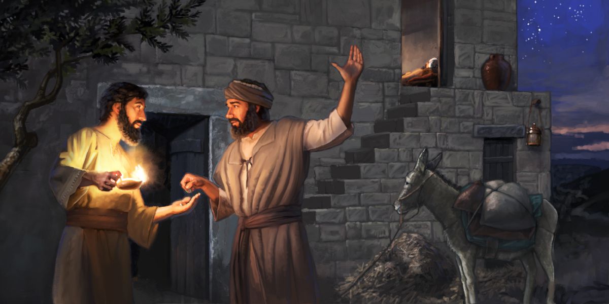 The neighborly Samaritan cares for the needs of an injured Jew