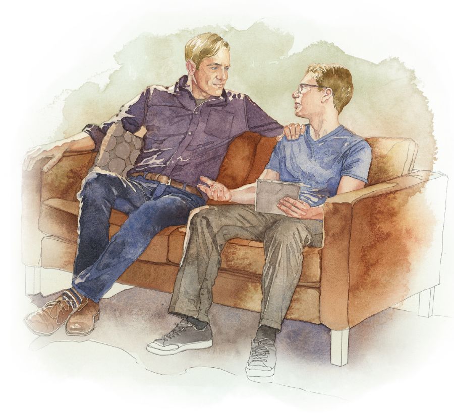 A father listens patiently to his teenage son