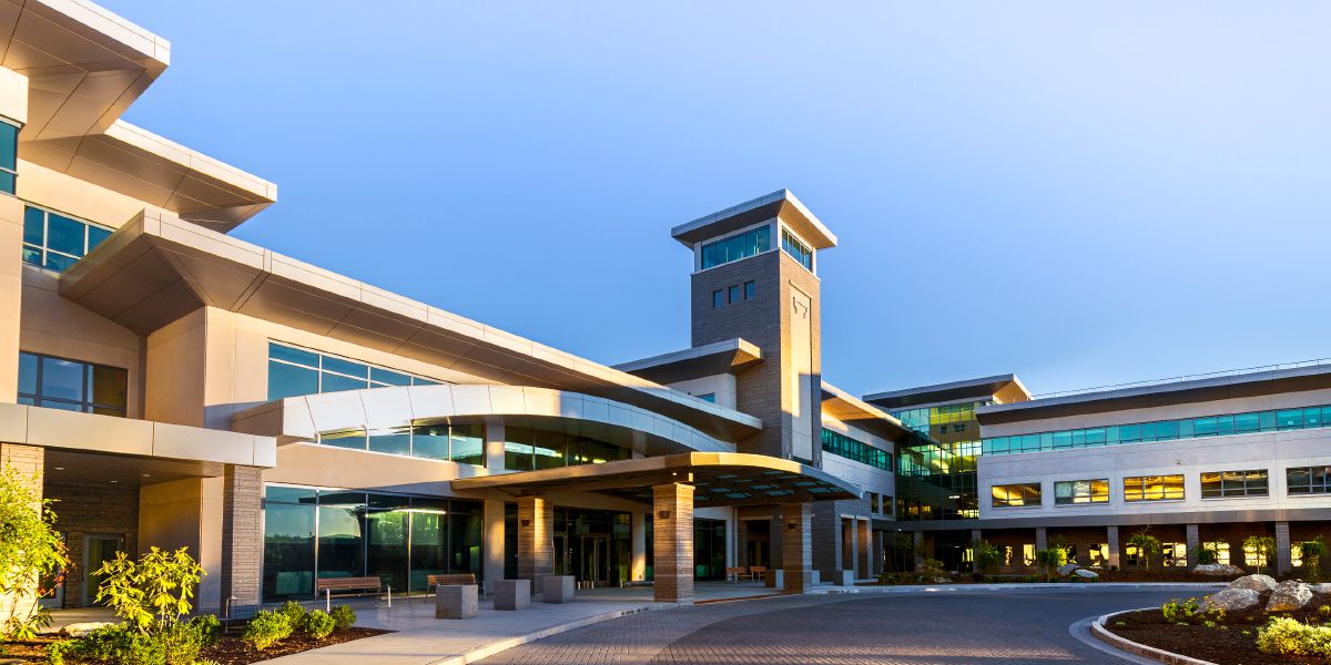 The entrance lobby and courtyard tower at the world headquarters at Warwick, NY