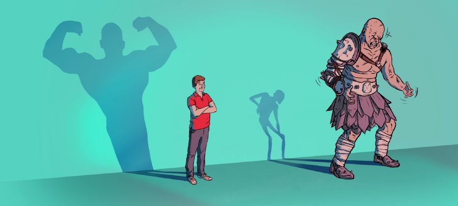 A young man faces a bully with self-confidence