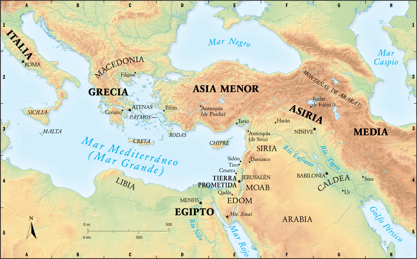 Las tierras de la Biblia y ciudades principales