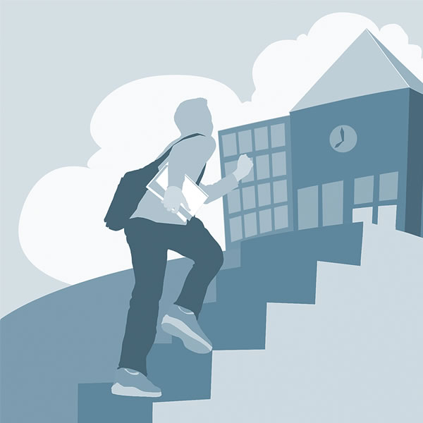 Estudiante caminando hacia la escuela