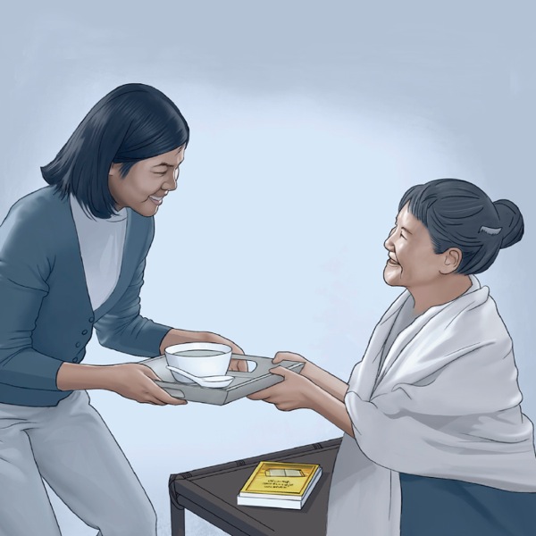 Una mujer dedica tiempo a ayudar a una persona mayor