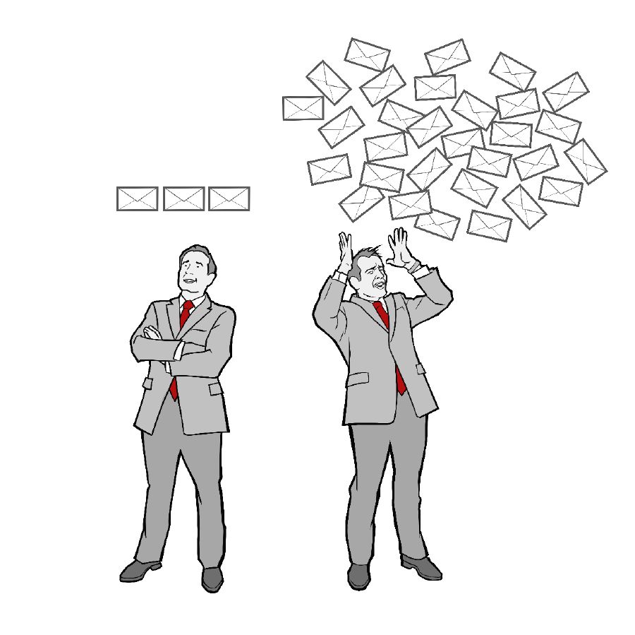 Un hombre que revisa el correo electrónico tres veces al día parece estar tranquilo; otro hombre que lo revisa constantemente parece estresado.