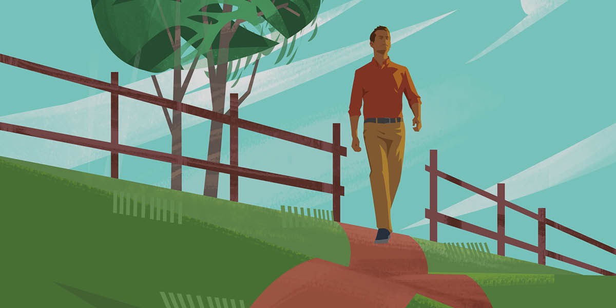 Un hombre andando por un camino