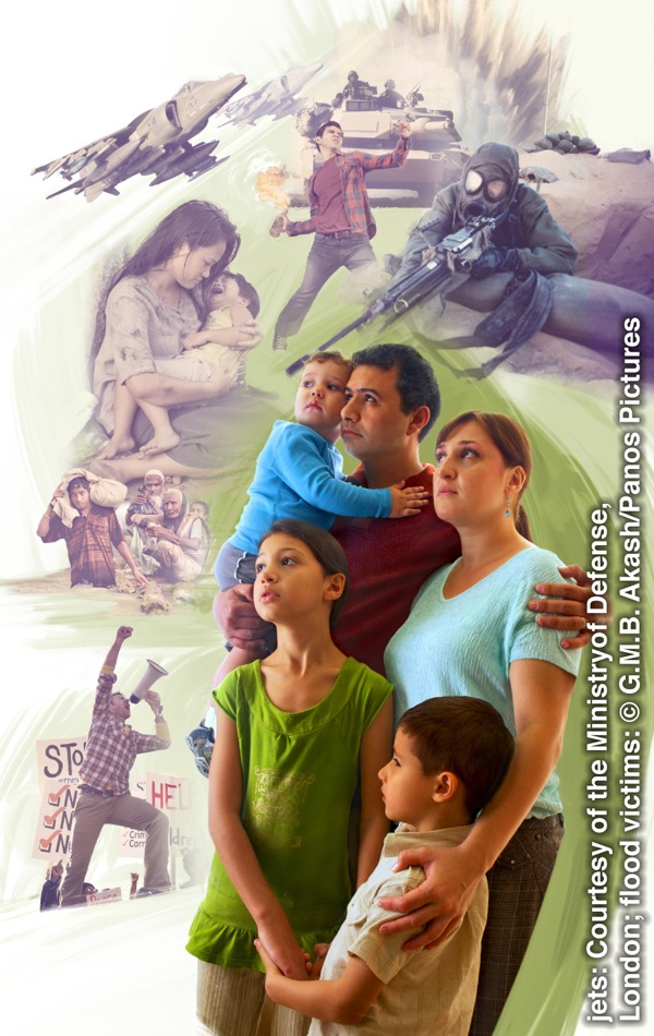 Matrimonio con niños observando los problemas que amenazan su felicidad