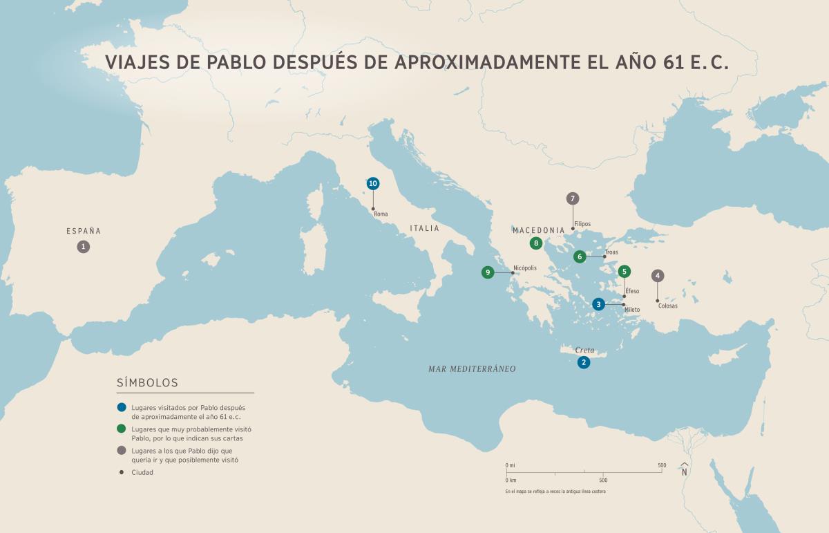 Viajes de Pablo después de aproximadamente el año 61 e.c.