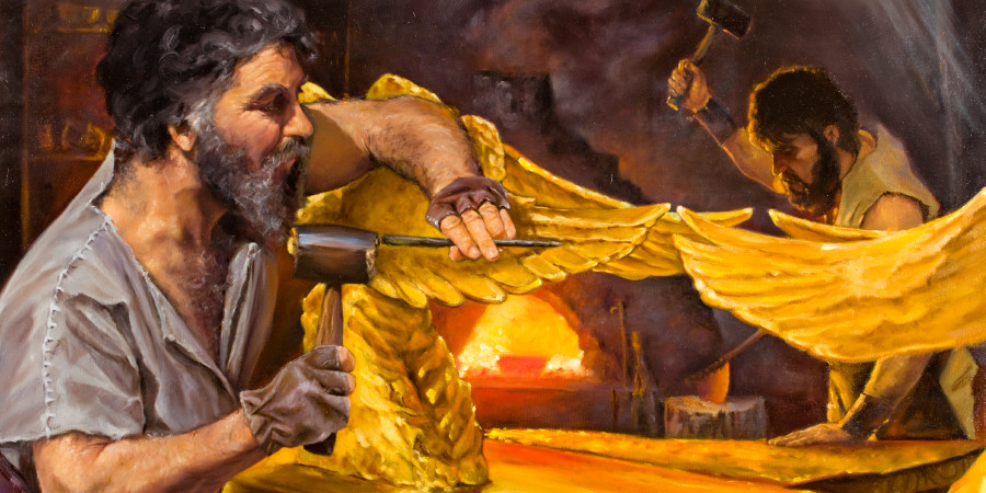 Bezalel y Oholiab trabajando en los querubines de oro