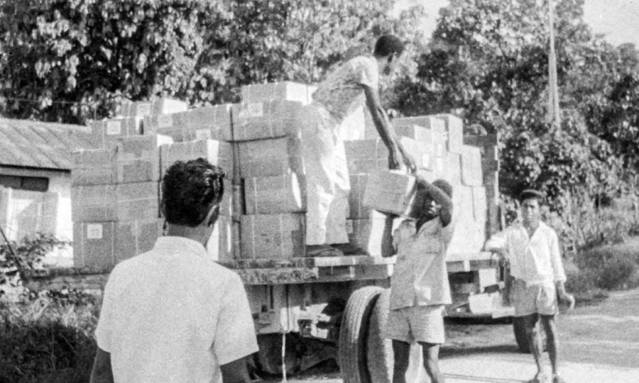 Descargando un envío de libros Paraíso en Indonesia (1963)