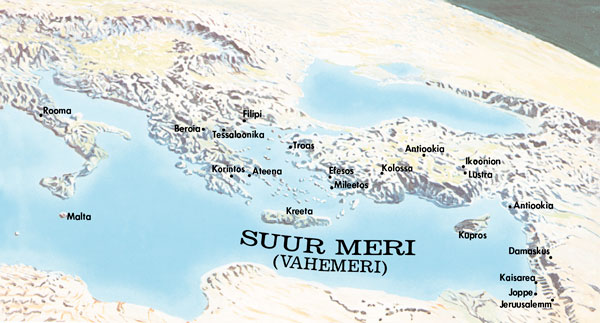 Kaart kohtadest, kus Paulus ja Timoteos käisid