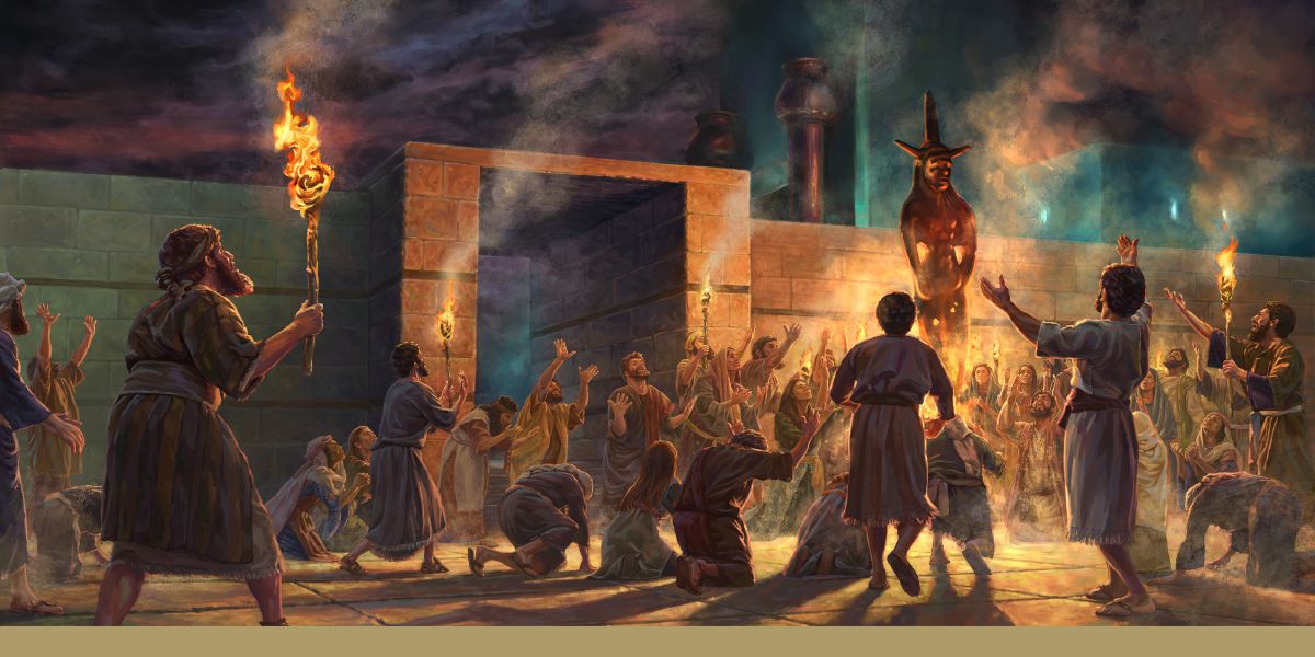 Usust taganenud juudid kummardavad Jeruusalemma templi põhjavärava juures pimedas ebajumalakuju.