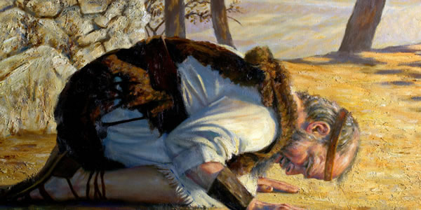 ايليّا به روی زمين خم شده است و دعا می‌كند