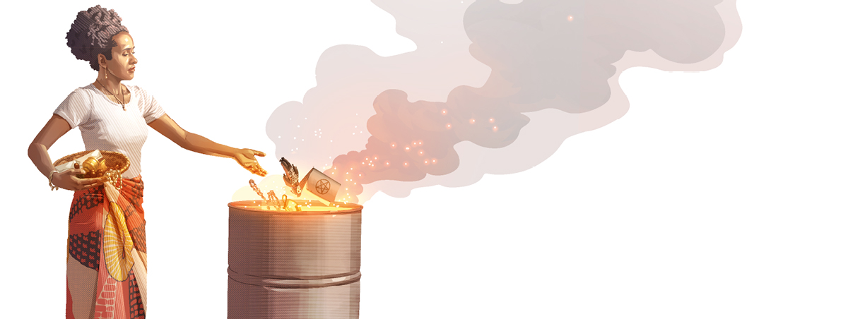 خانمی وسایلش را که با نیروهای ماورای طبیعی در ارتباط است،‏ در آتش می‌سوزاند.‏