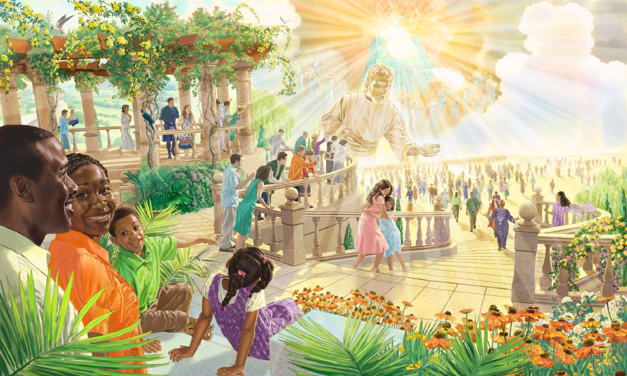 عده‌ای در بهشت از رستاخیزیافتگان استقبال می‌کنند