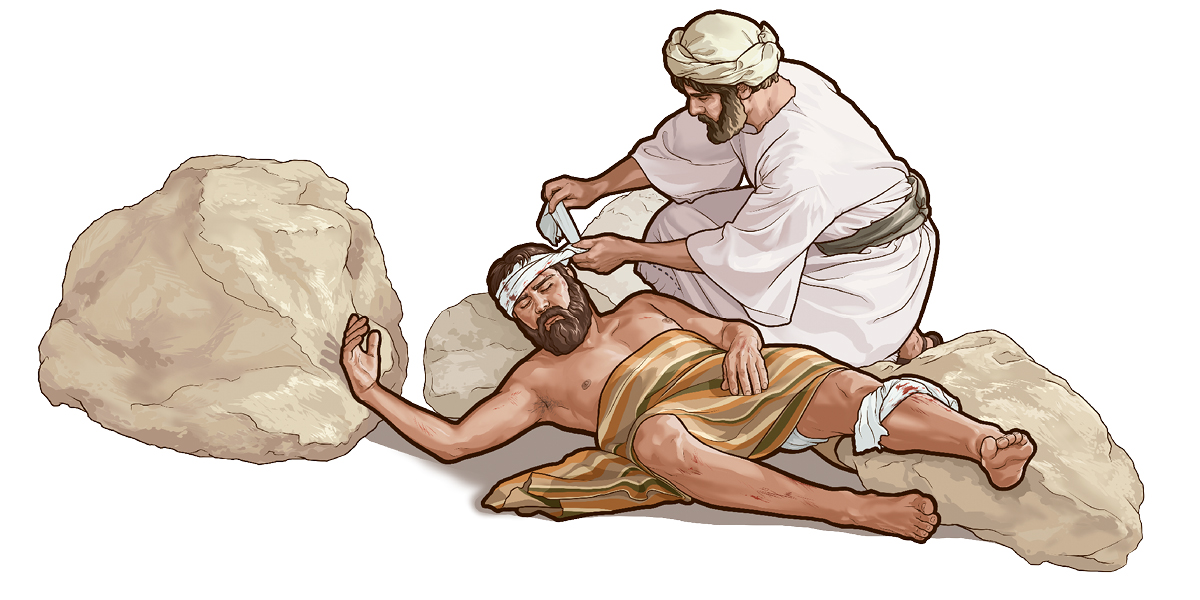 سامری نيكو در حال بستن زخم‌های مسافر يهودی