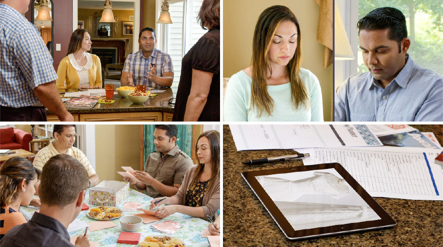 تصاوير:‏ صحنه‌هايی از ويديوی «جشن عروسی‌ای كه يَهُوَه را جلال می‌دهد.‏» نيک و جوليانا كه مسيحی هستند برای برنامه‌ريزی جشن عروسی خود تصميمات زيادی بايد بگيرند.‏ ۱.‏ آن‌ها جداگانه دعا می‌كنند.‏ ۲.‏ يک تبلت و چند كاغذ نشان می‌دهد كه در حال تحقيق هستند.‏ ۳.‏ آنان در مورد جشن عروسی‌شان با خانوادهٔ خود صحبت می‌كنند.‏ ۴.‏ آن‌ها با خانواده و دوستان خود كارت‌های دعوت خود را آماده می‌كنند.‏