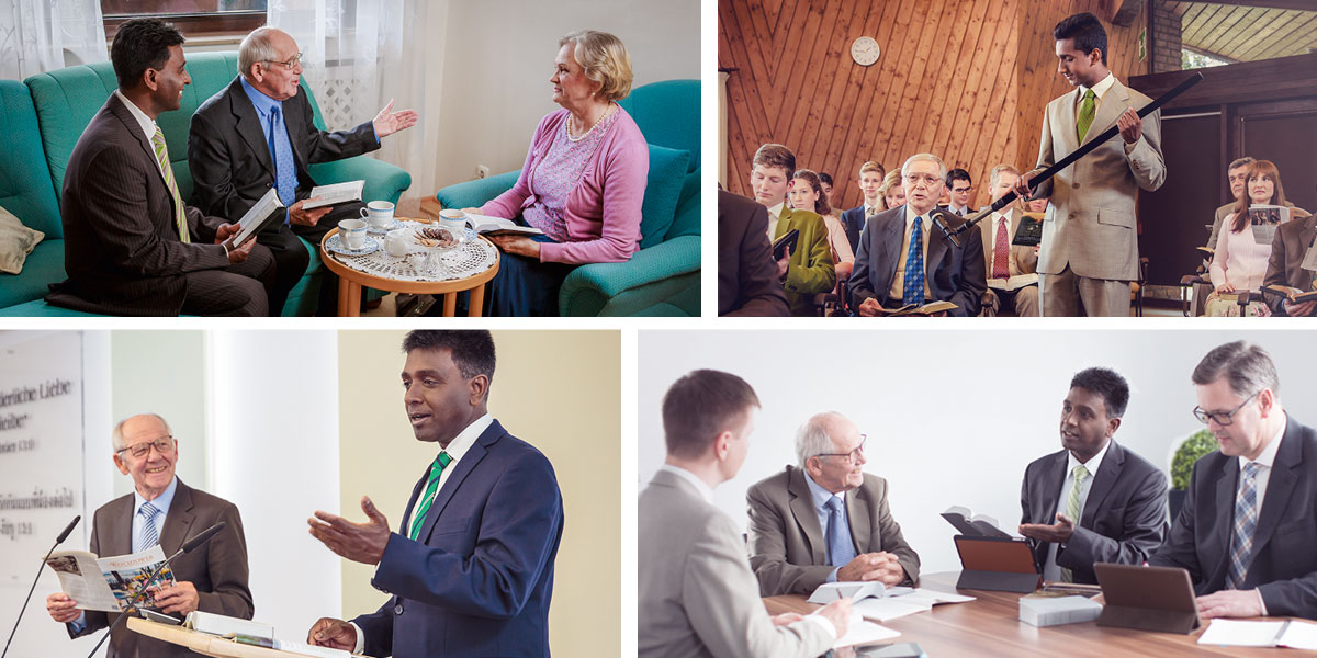 تصاوير:‏ يک پير باتجربه در حال آموزش برادری كه بتواند مسئوليت‌های بيشتری در جماعت بپذيرد.‏ ۱)‏ برادری در حال حمل ميكروفون.‏ ۲)‏ آن برادر با آن پير باتجربه به ديدار شبانی می‌رود.‏ ۳)‏ آن برادر حال خودش پير جماعت شده است و در جلسهٔ پيران صحبت می‌كند.‏ ۴)‏ آن پير تازه منصوب‌شده مطالعهٔ برج ديده‌بانی را اداره می‌كند و آن پير باتجربه مطالب را می‌خواند.‏ 