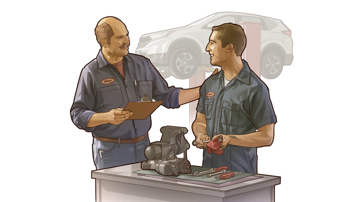 کارفرمایی برادری را که در تعمیرگاه ماشین کار می‌کند تحسین می‌کند.‏