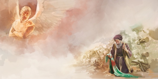 شیطان از آسمان درد و رنج ایوب را نظاره می‌کند