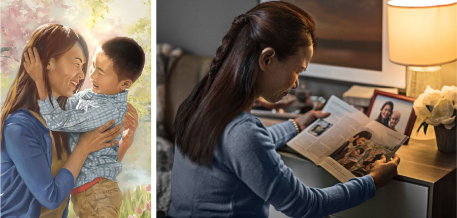 مادری در رابطه با اميد رستاخيز مطالعه می‌كند و رستاخيز پسرش را تصوّر می‌كند