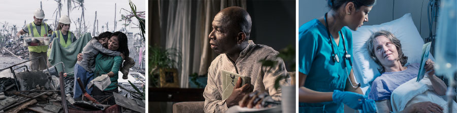 خواهری بيمار بر روی تخت بيمارستان موعظه می‌كند؛‏ برادری يک قاب عكس را بغل كرده است؛‏ مادری بعد از يک فاجعهٔ طبيعی در بين آوارها دخترش را بغل كرده است