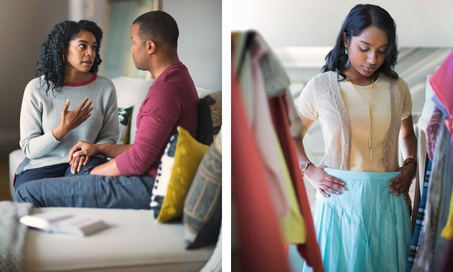 خواهری جوان برای خود لباس انتخاب می‌كند؛‏ زن و شوهری با يكديگر صحبت می‌كنند