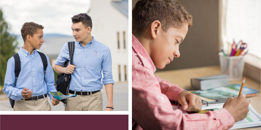 پسر نوجوانی با کمک برگهٔ فعالیت خود را برای خدمت موعظه در مدرسه آماده می‌کند