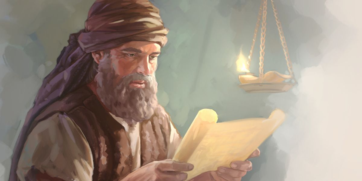 یوشَع زیر نور فانوس،‏ شریعت موسی را می‌خواند