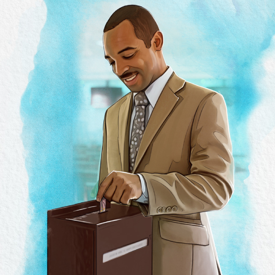 مردی در حال انداختن پول در صندوق اعانات