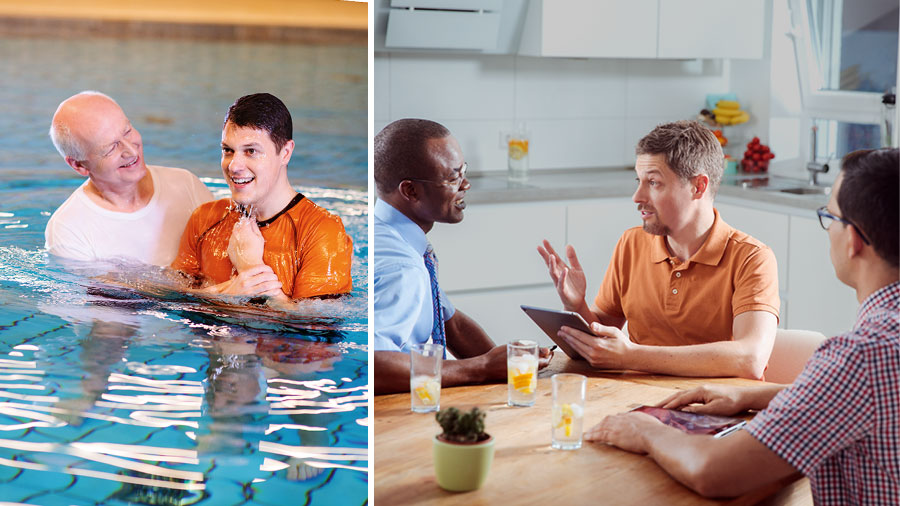 آن مرد مطالعهٔ كتاب مقدّس را می‌پذيرد؛‏ او تعميد می‌گيرد