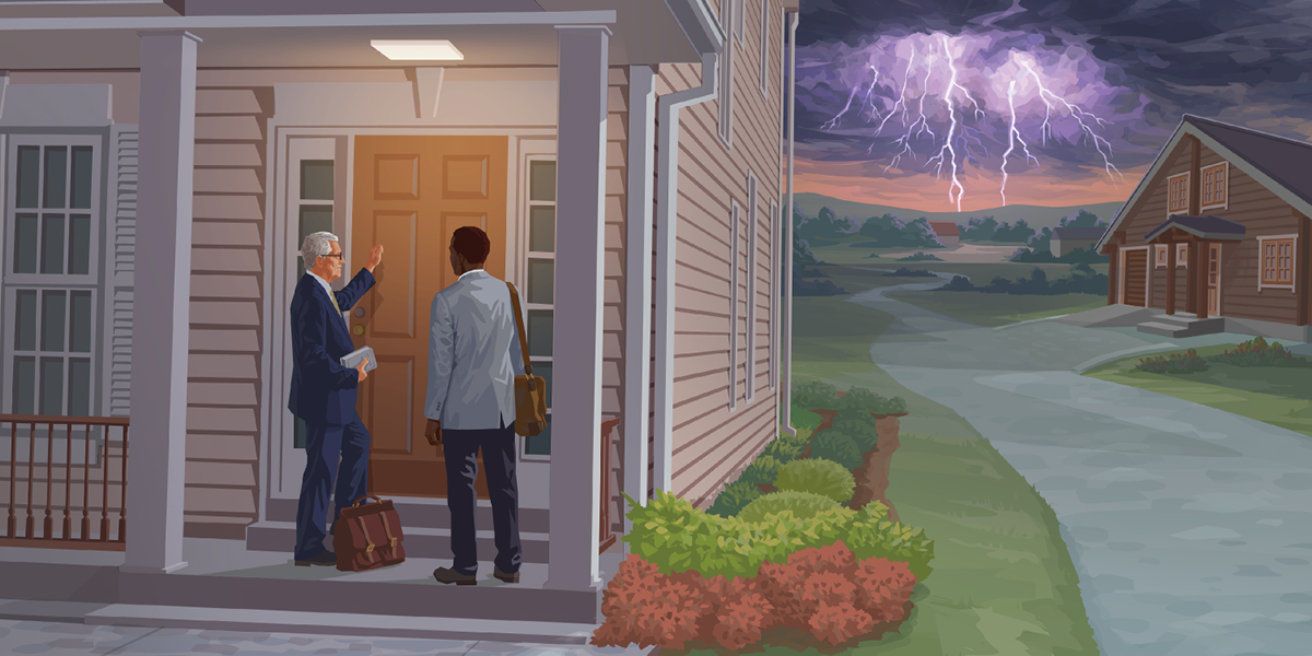 توفانی در حال نزديک شدن است.‏ دو برادر درِ خانه‌ای را می‌زنند 