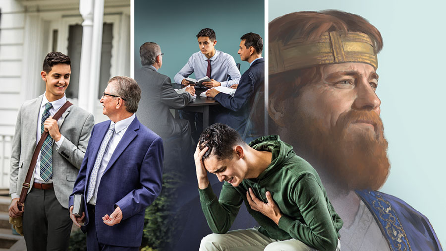 مجموعه‌ای از تصاوير:‏ ۱)‏ داوود لبخندی بر لب دارد و آرامش در چهره‌اش نمايان است.‏ ۲)‏ برادری جوان گريه می‌كند و بسيار ناراحت است.‏ ۳)‏ دو پير جماعت به آن برادر پند می‌دهند و او را تأديب می‌كنند.‏ ۴)‏ آن برادر با روحيه‌ای شاد به همراه يكی از آن پيران در خدمت موعظه است.‏