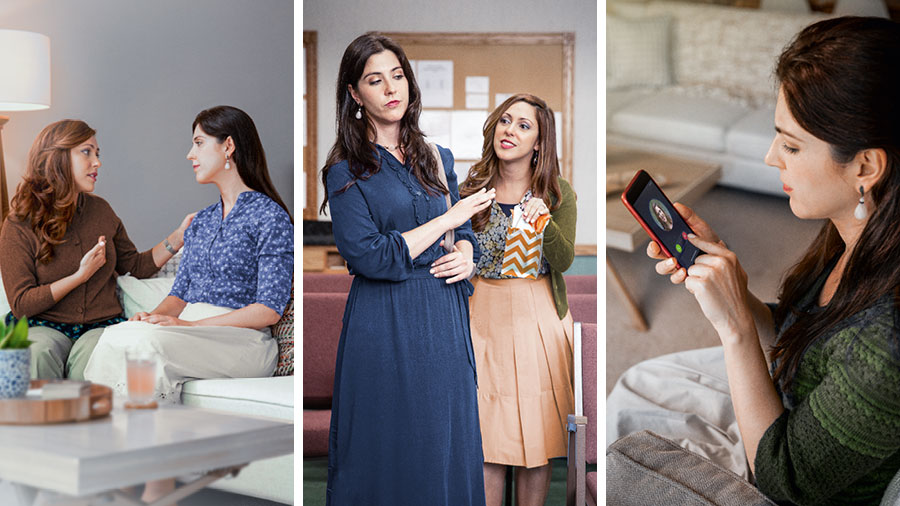 خواهری به‌دفعات تلاش می‌كند تا به خواهری كه از او آزرده‌خاطر شده است محبت كند.‏ ۱)‏ خواهر دلخور به تماس تلفنی دوستش جواب نمی‌دهد.‏ ۲)‏ خواهر دلخور هديهٔ دوستش را نمی‌پذيرد.‏ ۳)‏ خواهر دلخور به صحبت‌های پرمهر دوستش گوش می‌دهد.‏