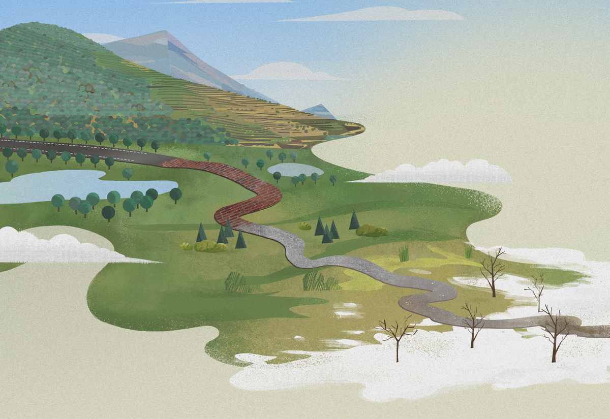 جاده‌ای هموارتر و صاف‌تر می‌شود.‏ اطراف آن جاده سرسبزتر می‌شود.‏