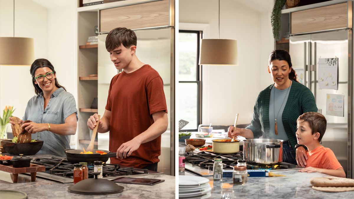 مجموعه‌ای از تصاویر:‏ یک مادر و پسرش غذا می‌پزند.‏ ۱)‏ او به پسربچه‌اش می‌گوید که به اجاق گاز داغ دست نزند.‏ ۲)‏ سال‌ها بعد آن‌ها دوباره با هم آشپزی می‌کنند.‏