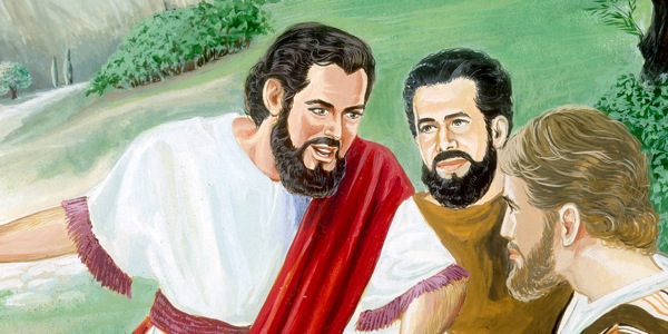 Jeesus puhuu joillekin apostoleilleen Öljyvuorella