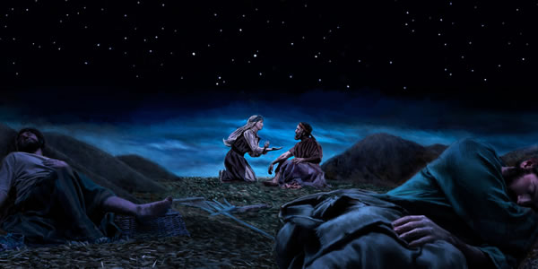 Ruth parle à Boaz pendant la nuit