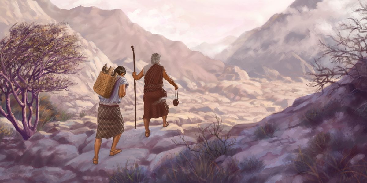 Abraham et Isaac marchent en direction du pays de Moria