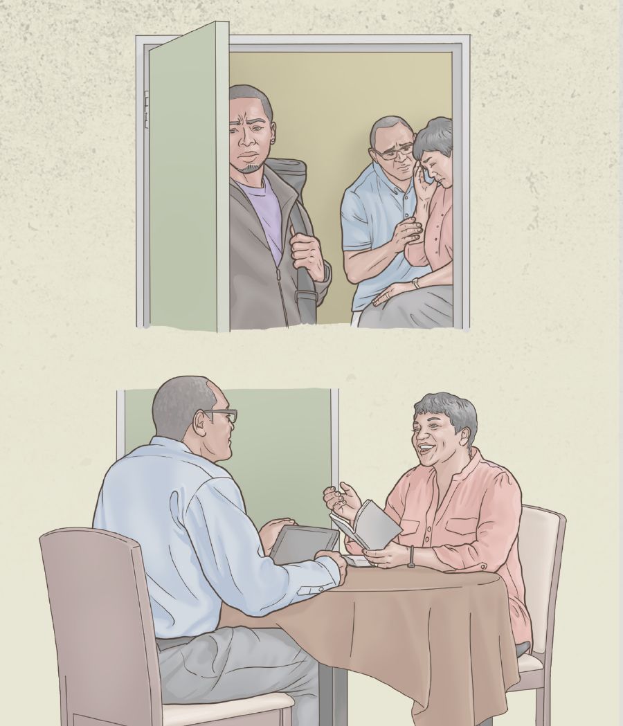 Des parents regardent, bouleversés, leur fils rebelle quitter la maison, mais ils continuent de tenir le culte familial tous les deux