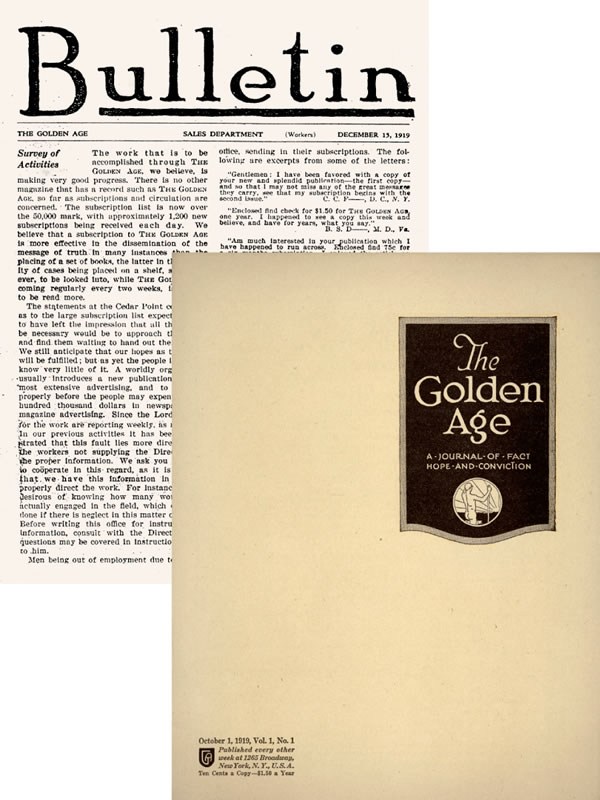 Cover of the first issues of the Bulletin and The Golden Age