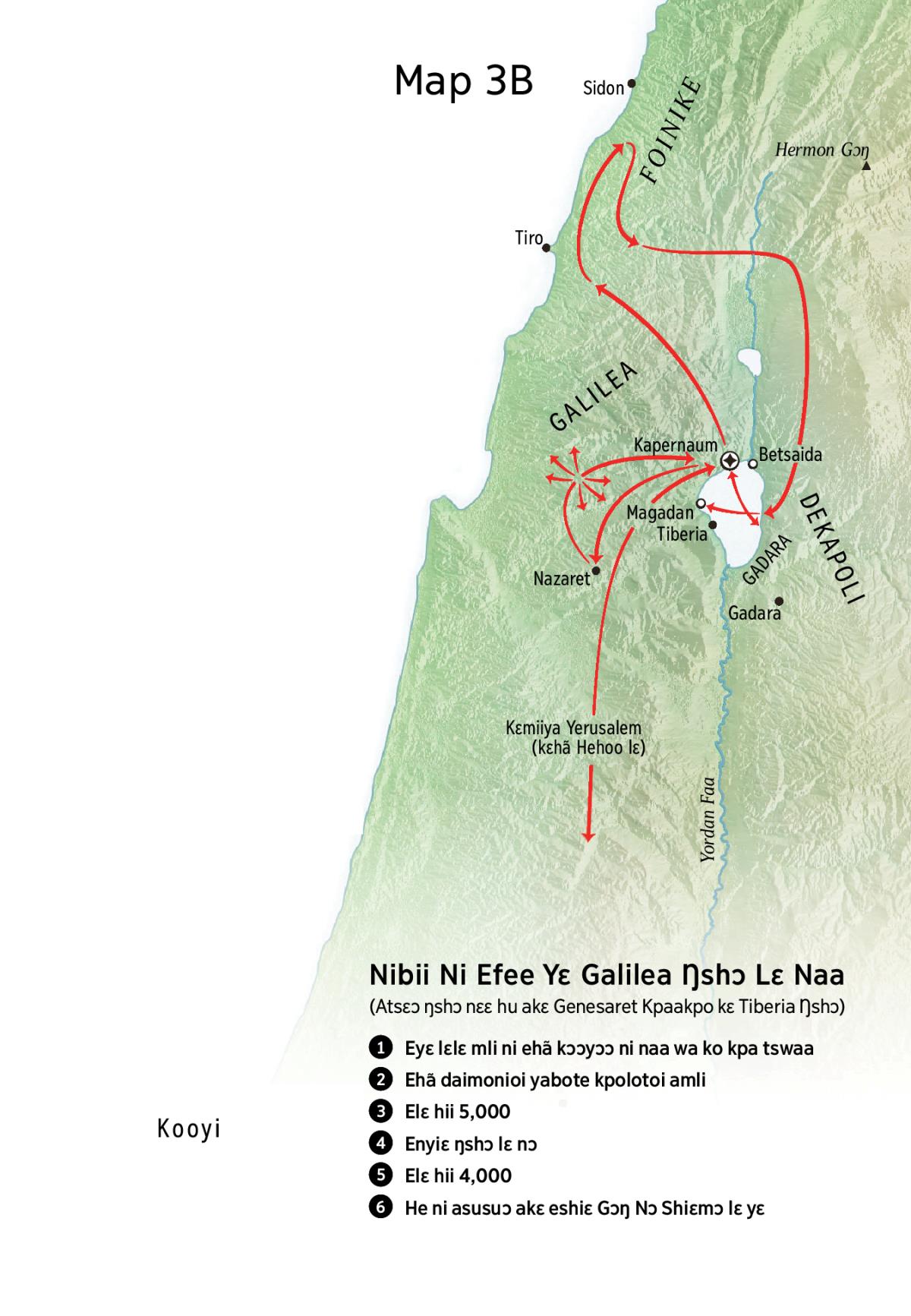 Map ni miitsɔɔ hei ni Yesu shiɛ yɛ, yɛ Galilea kɛ Foinike kɛ Dekapoli