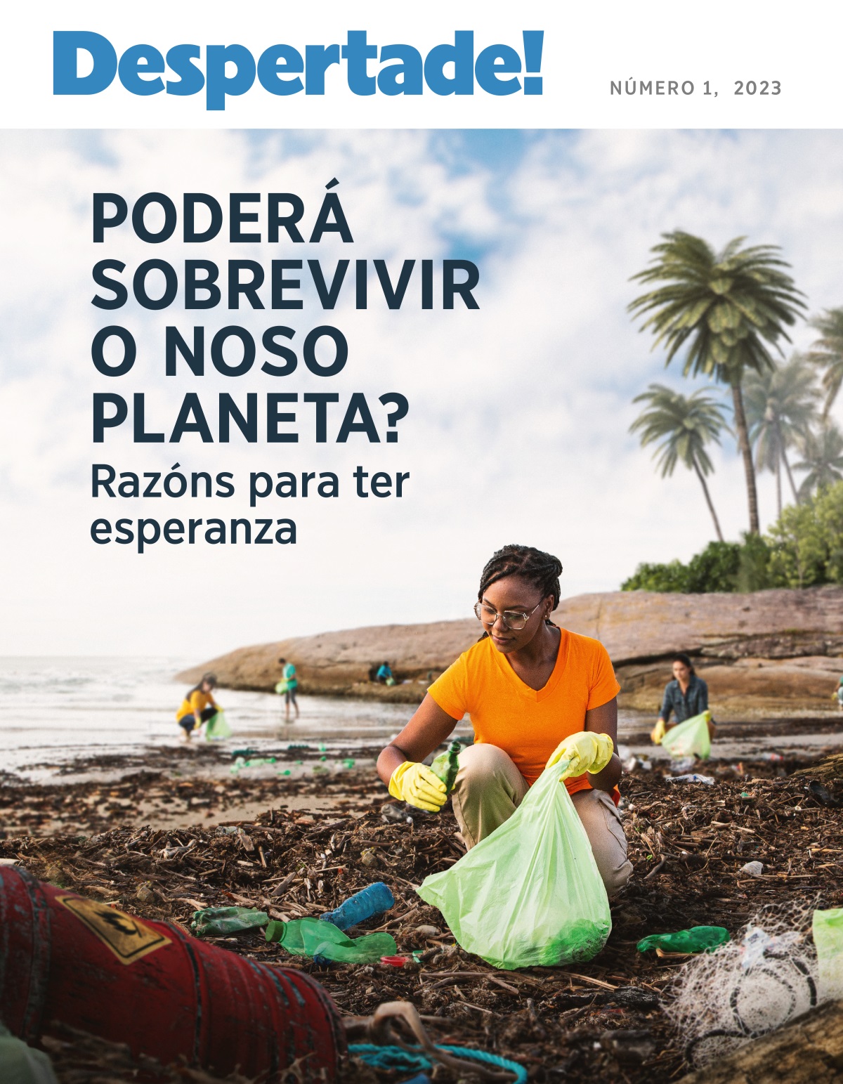 Un grupo de persoas recollendo lixo nunha praia.
