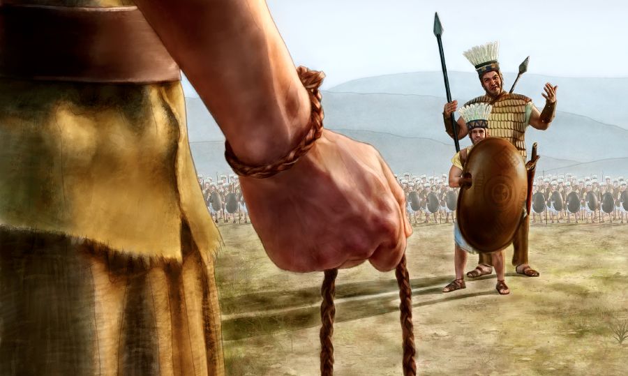 David indo cara a Goliat e o seu escudeiro