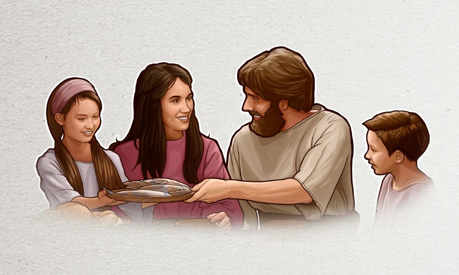 Un home comendo coa súa familia