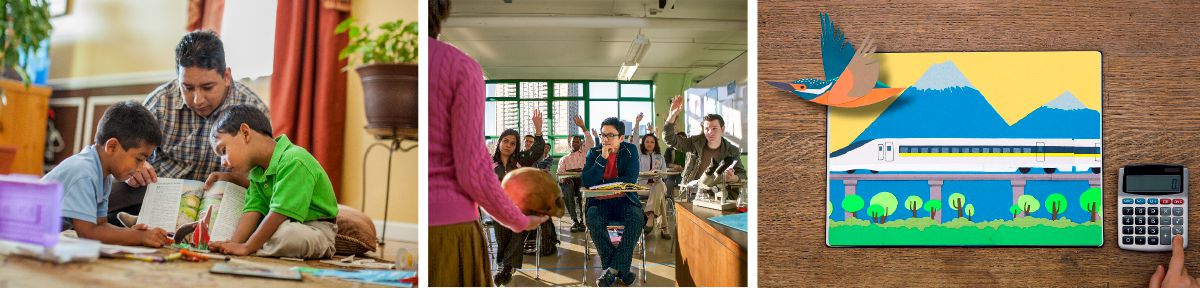 Un pai explicando a creación ós seus fillos; unha clase acerca da evolución; O que din outros mozos. Crer en Deus